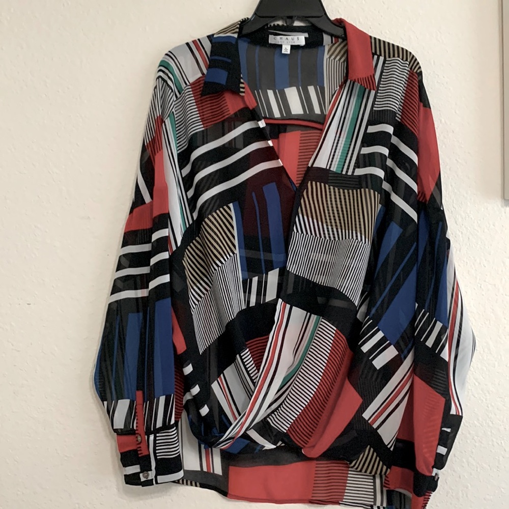 Chaus Multi Colored High low Blouse Sz L